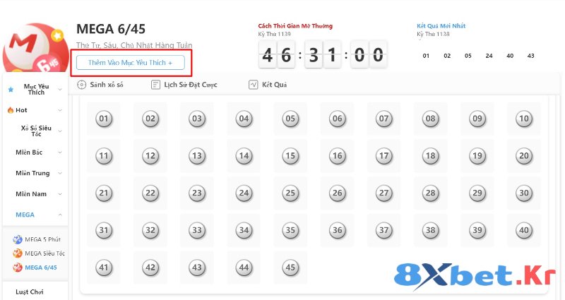 Tính năng Thêm vào mục yêu thích trên xổ số 8Xbet